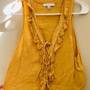 Yellow ruffle lace up crop tank